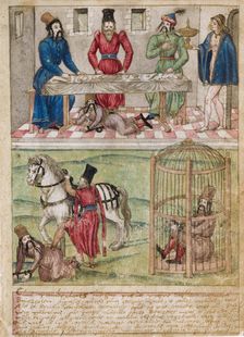 Bayezid I prisoned by Timur, before 1561. Artist: South German master (16th century)