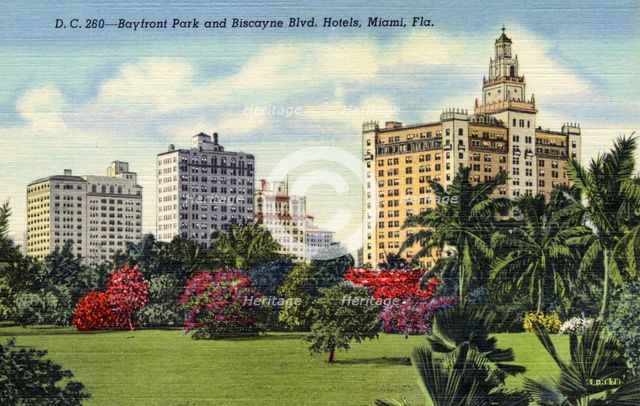 Bayfront Park and Biscayne Boulevard Hotels, Miami, Florida, 1946. Artist: Unknown