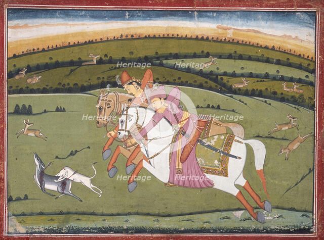 Baz Bahadur and Rupmati Hunting (recto), Sketches (verso), c1770. Creator: Unknown.