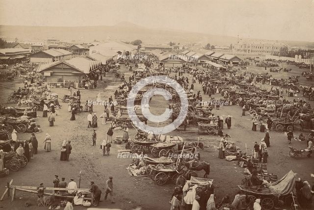 Bazaar on Novobazarnaya Square, 1905. Creator: Unknown.
