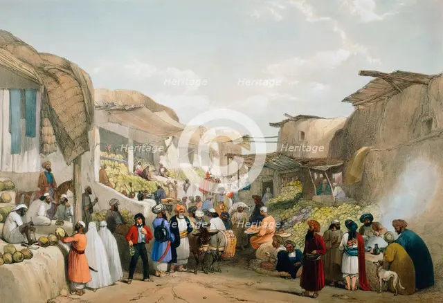 Bazaar at Kabul during the fruit season, First Anglo-Afghan War, 1838-1842. Artist: James Atkinson