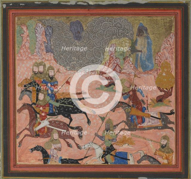 Bazur, the Magician, Raises up Darkness and a Storm, Folio from a Shahnama..., ca. 1430-40. Creator: Unknown.