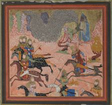Bazur, the Magician, Raises up Darkness and a Storm, Folio from a Shahnama..., ca. 1430-40. Creator: Unknown