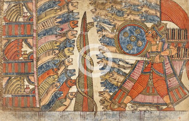 Babhruvahana and the Mongoose Fight the Serpents (verso).., c1850. Creator: Unknown.