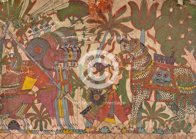 Babhruvahana Faces Arjuna's Army with Syamakarna..., c1850. Creator: Unknown.