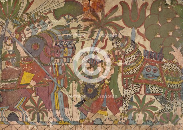 Babhruvahana Faces Arjuna's Army with Syamakarna..., c1850. Creator: Unknown.