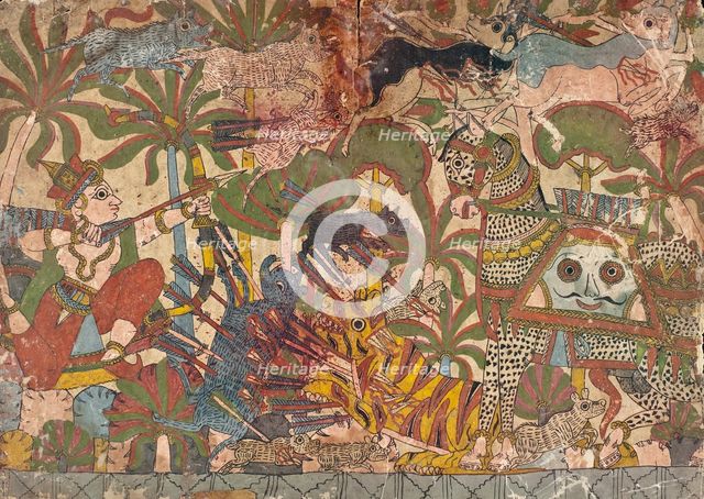 Babhruvahana Kills Animals to Save Syamakarna (recto), Babhruvahana Faces..., c1850. Creator: Unknown.