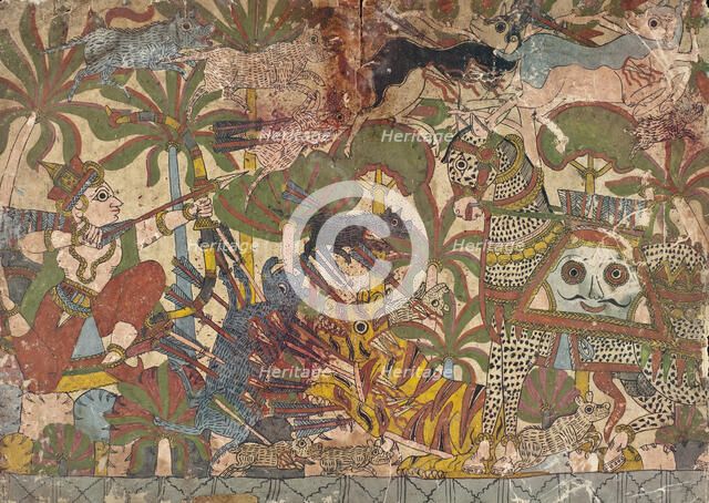 Babhruvahana Kills Animals to Save Syamakarna (recto), Babhruvahana Faces..., c1850. Creator: Unknown.