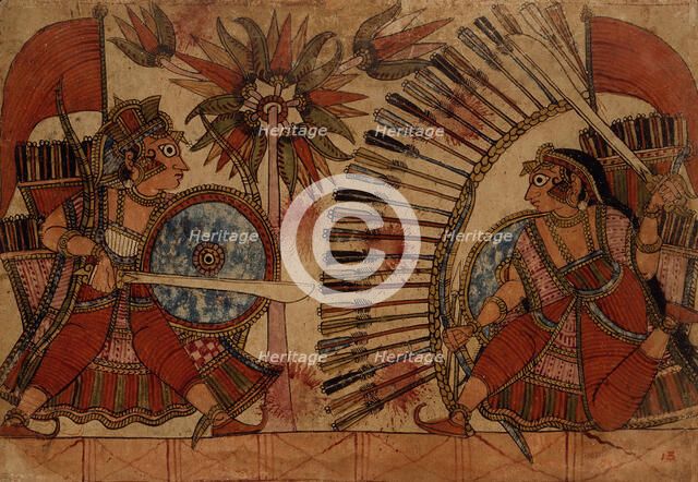 Babhruvahana Resumes his Fight with Vrishaketu (verso)..., c1850. Creator: Unknown.