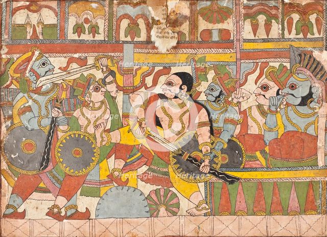 Babhruvahana Surrenders the Sacrificial Horse Syamakarna..., c1850. Creator: Unknown.