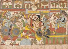 Babhruvahana Surrenders the Sacrificial Horse Syamakarna..., c1850. Creator: Unknown