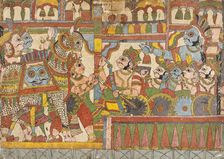 Babhruvahana Surrenders the Sacrificial Horse Syamakarna to His Father ..., c1850. Creator: Unknown