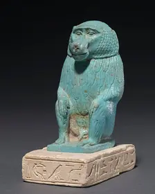 Baboon on a Limestone Base, 380-30 BC. Creator: Unknown