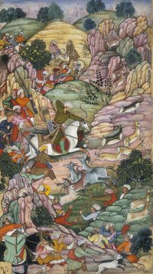Babur hunting deer between Ali Shang and Alangar near Kabul, Afghanistan, 1520. Creator: Paras