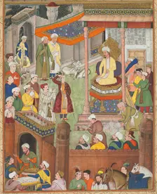 Babur receives booty and Humayun’s salute after the victory over Sultan Ibrahim..., c. 1596-1597 or Creator: Unknown