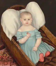 Baby in Wicker Basket, c. 1840. Creator: Joseph Whiting Stock