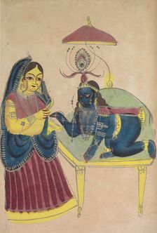 Baby Krishna Asking for Butter from Yashoda, 1800s. Creator: Unknown