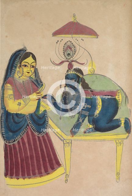 Baby Krishna Asking for Butter from Yashoda, 1800s. Creator: Unknown.