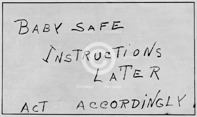 'Baby Safe Instructions Later Act Accordingly', 1932, (1938). Artist: Unknown.