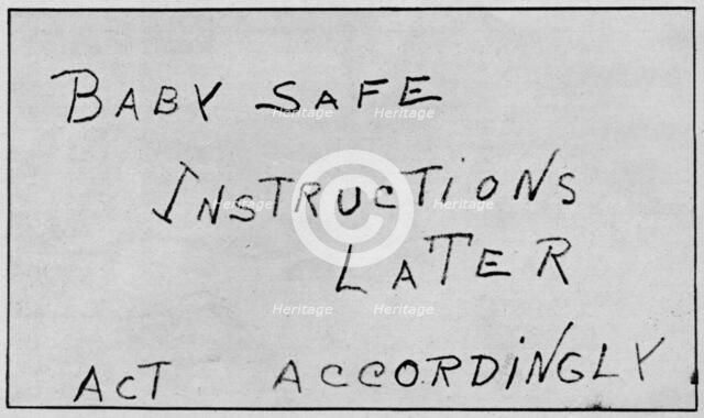 'Baby Safe Instructions Later Act Accordingly', 1932, (1938). Artist: Unknown.