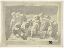 Baby Satyrs and Putti Playing with Donkey, n.d. Creator: Jacob de Wit