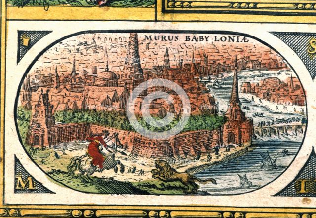 Babylon, colored engraving from the book 'Le Theatre du monde' or 'Nouvel Atlas', 1645, created, …