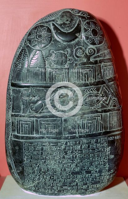 Babylonian boundary-stone recording a gift of land. Artist: Unknown