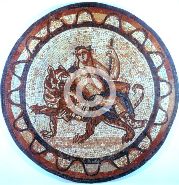 Bacchus, Ancient Roman god of Wine, riding on a tiger, Roman mosaic, 1st or 2nd century. Artist: Unknown