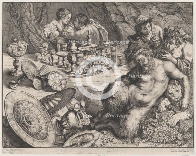 Bacchus and drunken Silenus, 1640-60. Creator: Frans van den Wyngaerde.