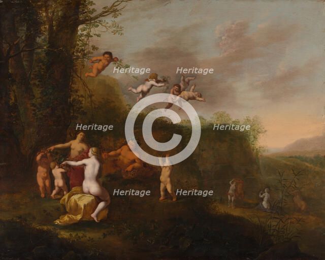 Bacchus and Nymphs in a Landscape, probably 1640s. Creator: Abraham van Cuylenborch.