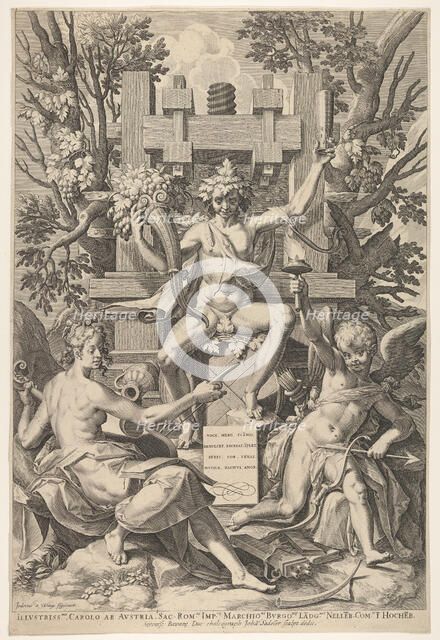 Bacchus, Music, Amor, 1575-1600. Creator: Johann Sadeler I.