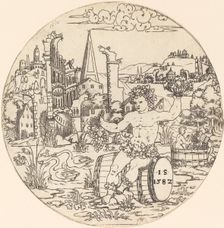 Bacchus Seated in a Landscape, 1582. Creator: Master I.S.