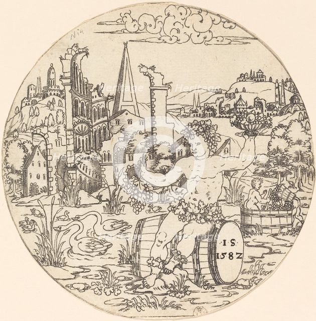 Bacchus Seated in a Landscape, 1582. Creator: Master I.S..