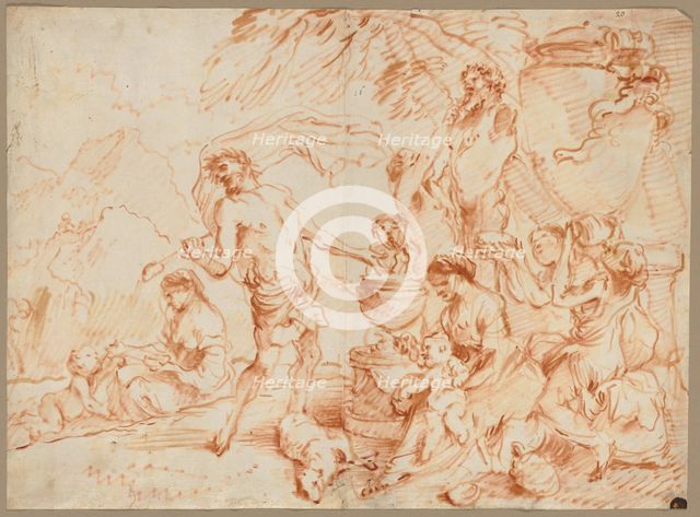 Bacchanal Before a Herm, early 1660s. Creator: Giovanni Benedetto Castiglione (Italian, 1609-1664).