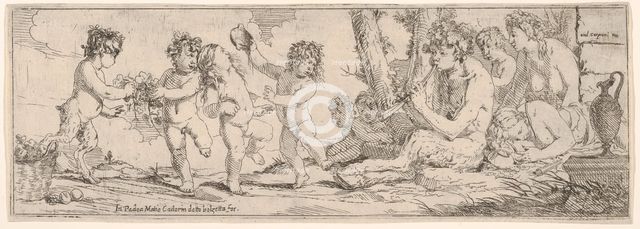 Bacchanal with satyr playing a lute and surrounded by four figures, who look toward a s..., 1640-60. Creator: Giulio Carpioni.