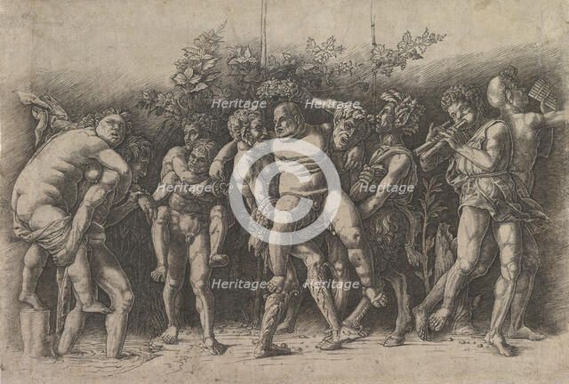 Bacchanal with Silenus; a frieze composition with ten figures around Silenus who is..., early 1470s. Creator: Andrea Mantegna.