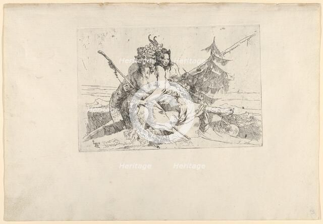 Bacchant, Satyr, and Fauness, from the Scherzi, ca. 1740. Creator: Giovanni Battista Tiepolo.