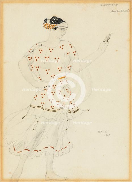 Bacchante. Costume design for the ballet Cleopatra by A. Arensky, 1910.