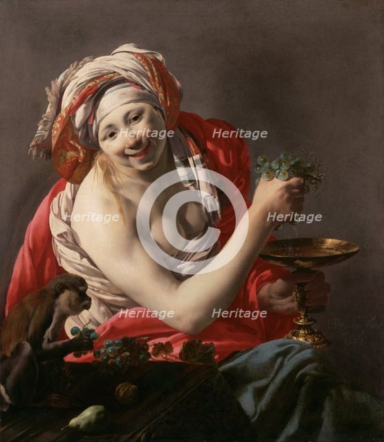Bacchante with an Ape, 1627. Artist: Terbrugghen, Hendrick Jansz (1588-1629)