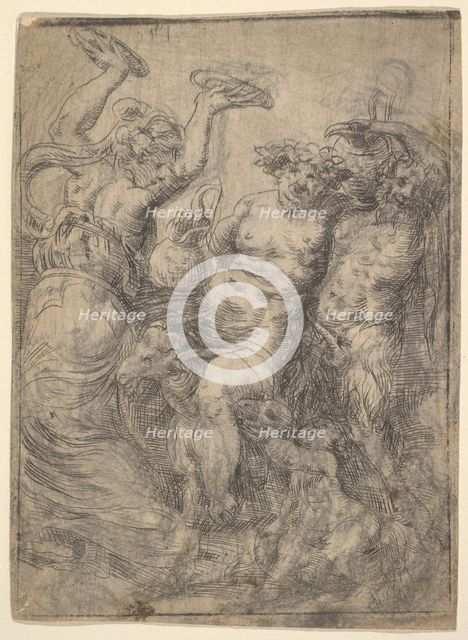 Bacchic revel with Silenus riding a goat in the centre, ca. 1540-43. Creator: Andrea Schiavone.