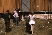 Backstage at the "girlie" show at the Vermont state fair, Rutland, 1941. Creator: Jack Delano