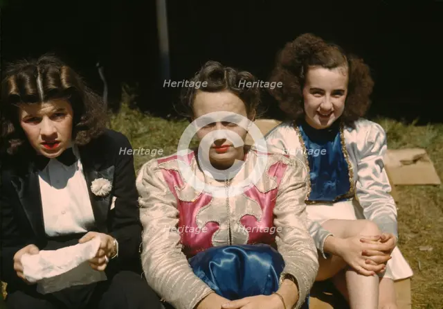 Backstage at the "girlie" show at the Vermont state fair, Rutland, 1941. Creator: Jack Delano.