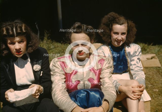 Backstage at the "girlie" show at the Vermont state fair, Rutland, 1941. Creator: Jack Delano.