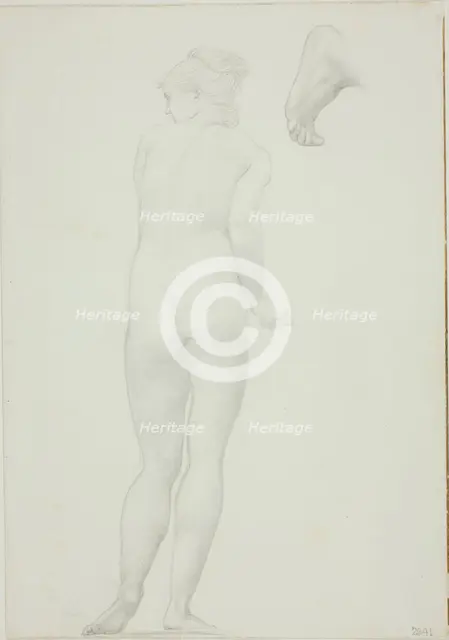 Backview of Standing Nude Woman and Sketch of a Foot, c. 1873-77. Creator: Sir Edward Coley Burne-Jones.