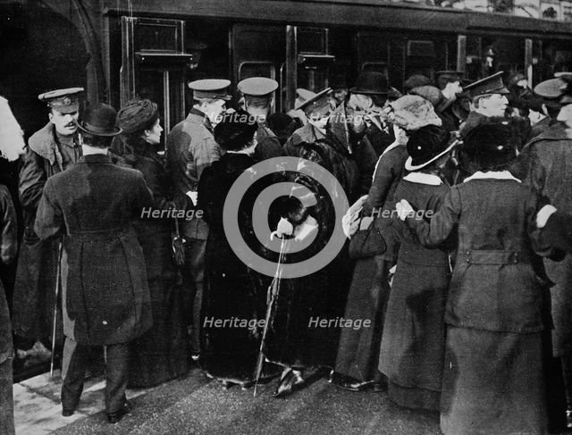 'Back to the trenches from Victoria Station, London', 1915.  Artist: Unknown.