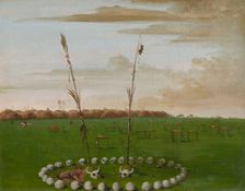 Back View of Mandan Village, Showing the Cemetery, 1832. Creator: George Catlin