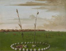 Back View of Mandan Village, Showing the Cemetery, 1832. Creator: George Catlin