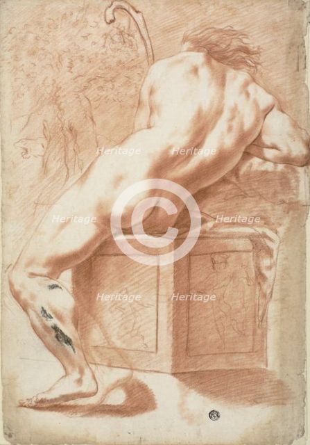 Back View of a Seated Male Nude Holding Shepherd's Crook, 1775/79. Creator: Filippo Ottani.