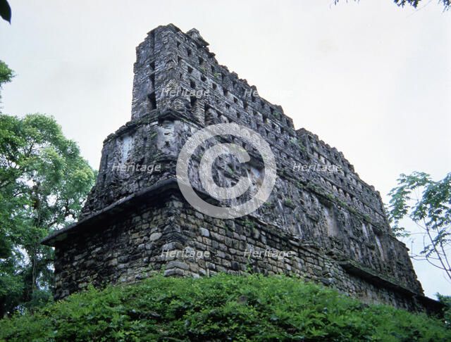 Back view of the temple number 33, known as 'Temple of the bird and the jaguar' in the Mayan ruin…