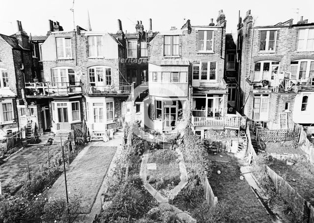 Back garden of houses on Muswell Hill Palace, Haringey, London, 1977. Creator: Unknown.